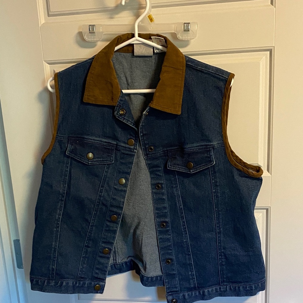 Vintage Denim Vest with Brown Accents